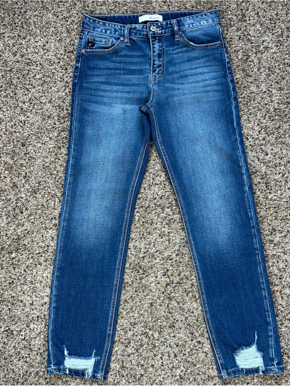 Kancan High Rise Skinny Jeans Medium Wash Distressed Raw Hem 29x29